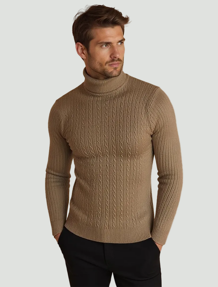 Men’s Cable Knit Turtleneck Jumper – Warm Roll Neck Knit