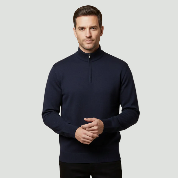 Men’s Quarter Zip Jumper – Relaxed Fit with Ribbed Collar Detail