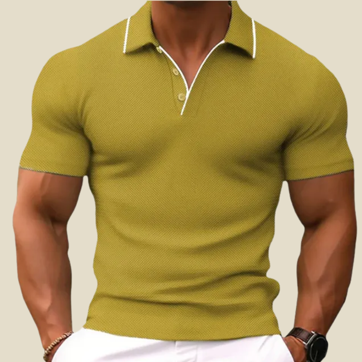 Men's Short-Sleeve Waffle-Knit Polo Shirt with Contrast Trim