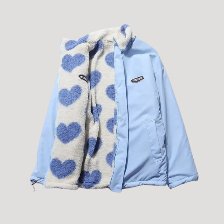 Women’s Reversible Fleece Jacket | Heart Print Design and Cosy Comfort