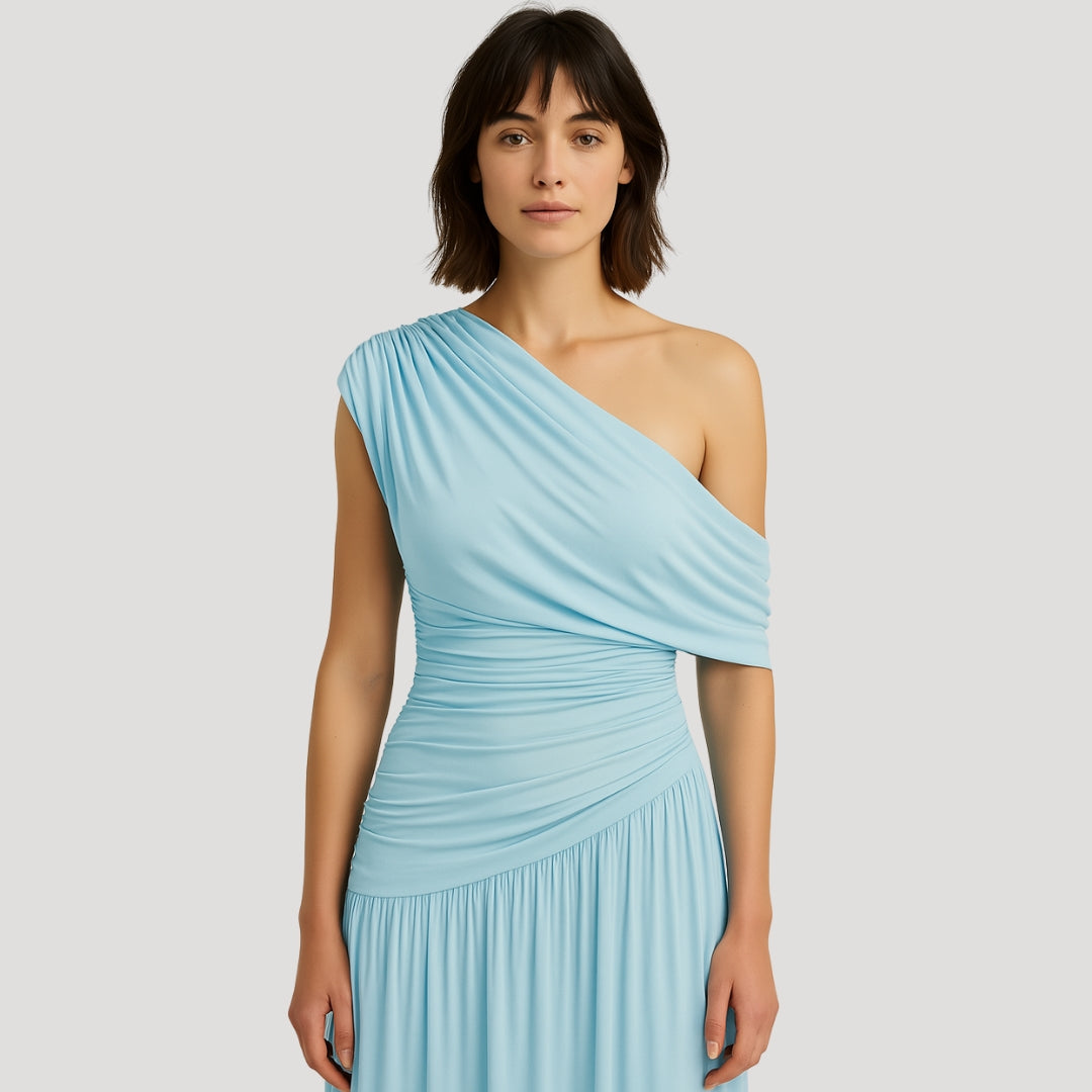 Women’s One-Shoulder Ruched Maxi Summer Dress | Elegant Summer Style