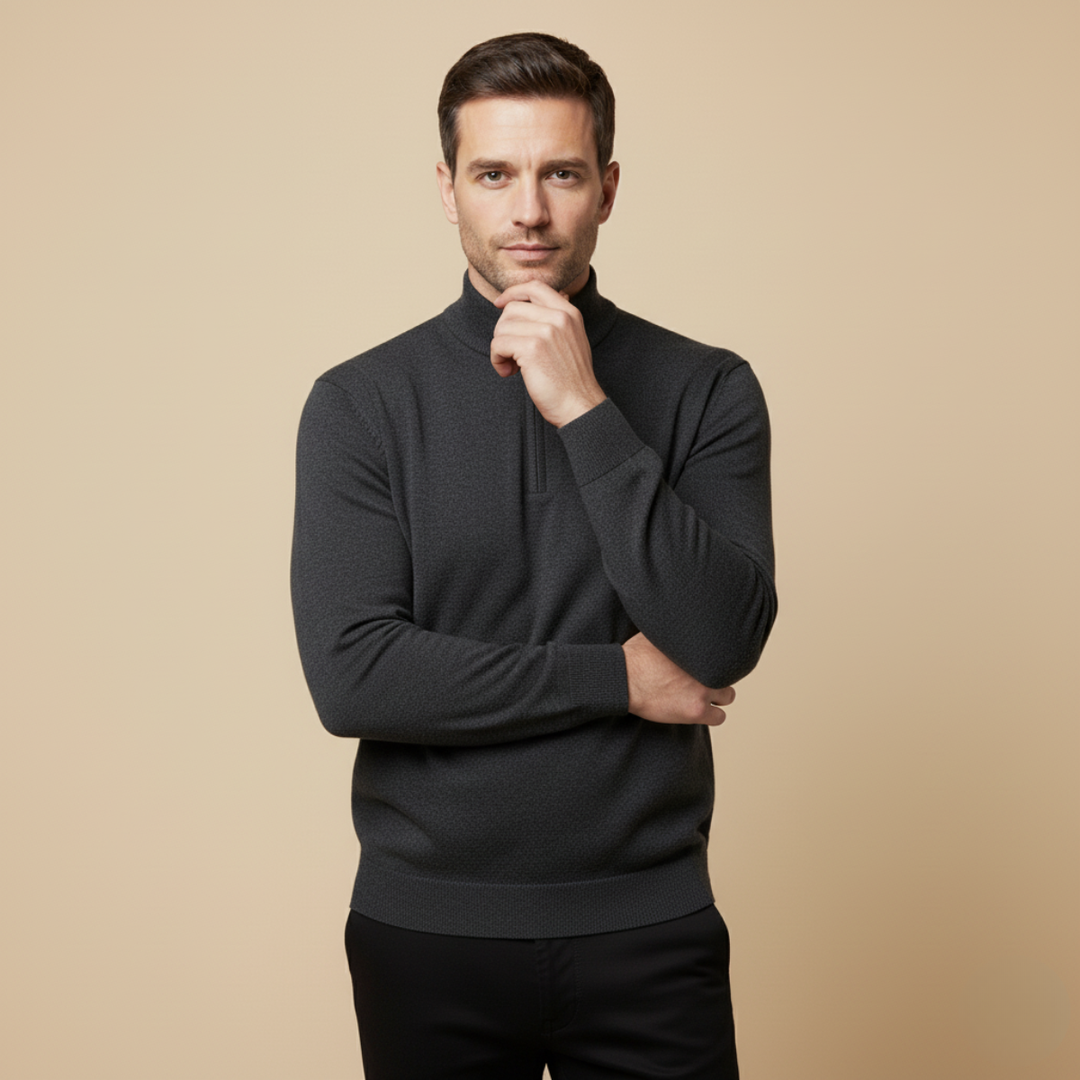 Men’s Quarter Zip Jumper – Relaxed Fit with Ribbed Collar Detail