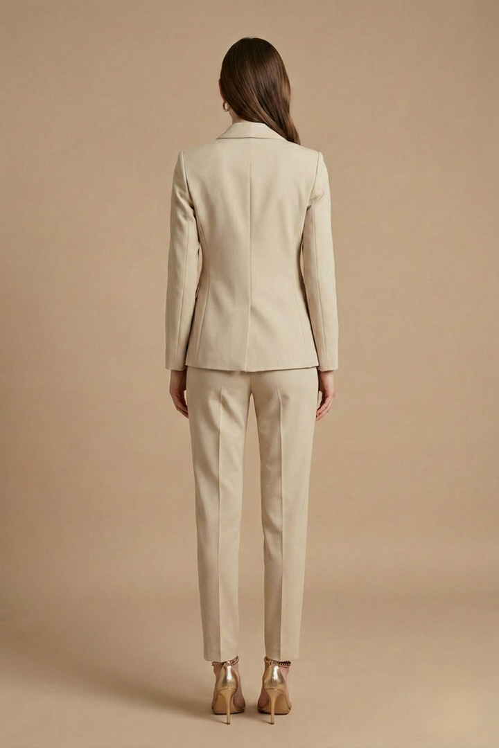 Women's Trouser Suit with Shawl Lapel Blazer and Straight Trousers
