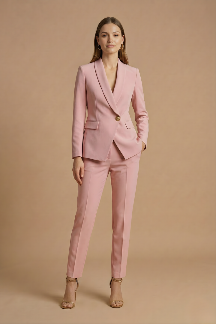 Women's Trouser Suit with Shawl Lapel Blazer and Straight Trousers