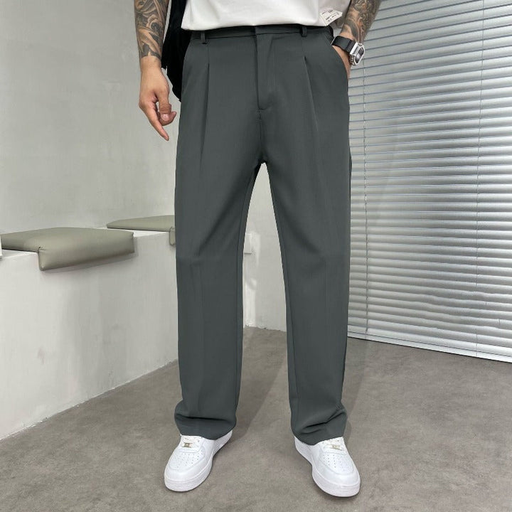 Men's Wide-Leg Dress Trousers with Double Pleat Front and Belt Loops