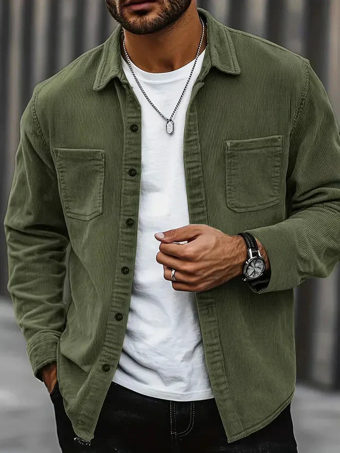 Men’s Corduroy Overshirt – Textured Layer with Chest Pockets