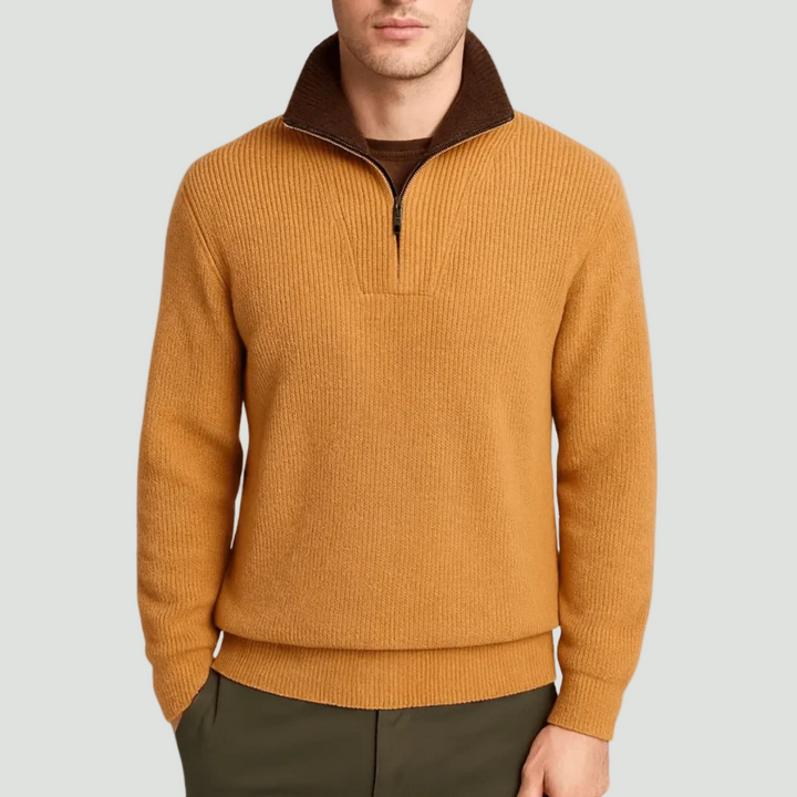 Men’s Quarter Zip Knitted Jumper – Tailored Fit with Ribbed Texture