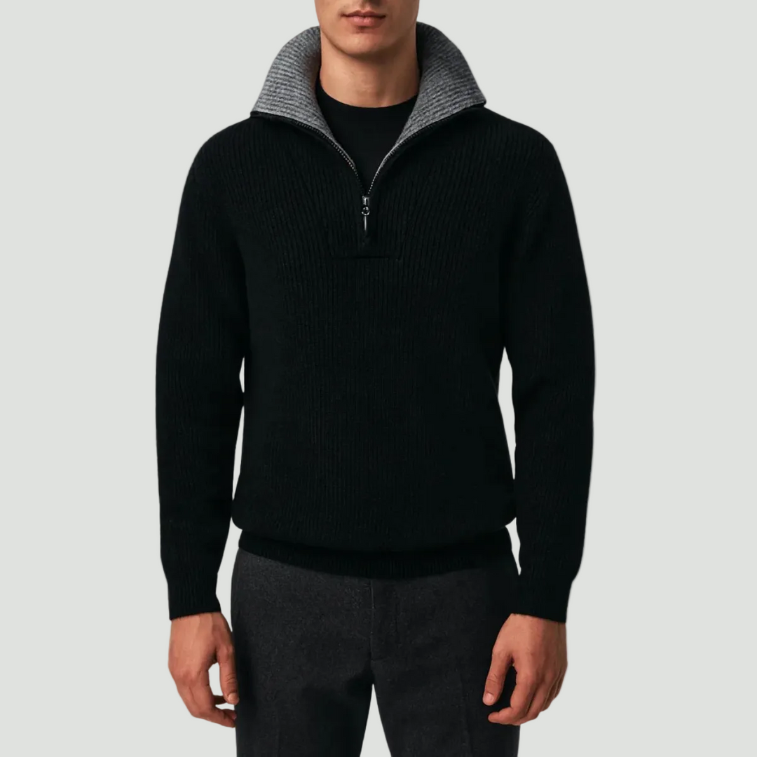 Men’s Quarter Zip Knitted Jumper – Tailored Fit with Ribbed Texture