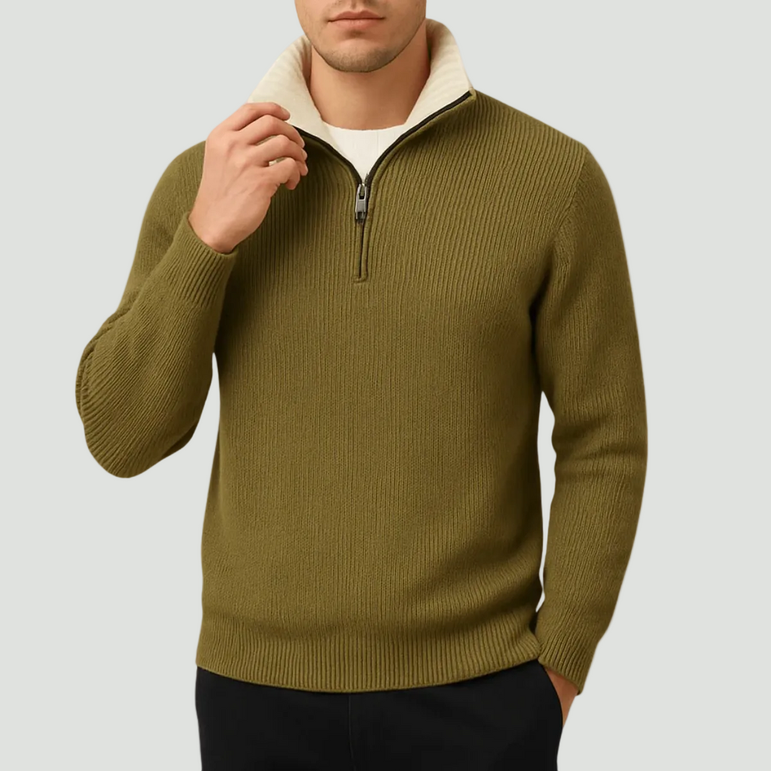 Men’s Quarter Zip Knitted Jumper – Tailored Fit with Ribbed Texture