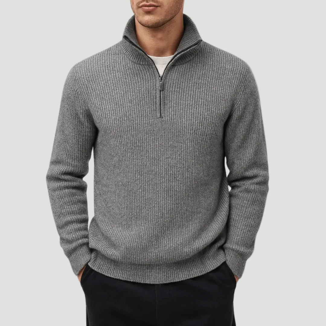 Men’s Quarter Zip Knitted Jumper – Tailored Fit with Ribbed Texture