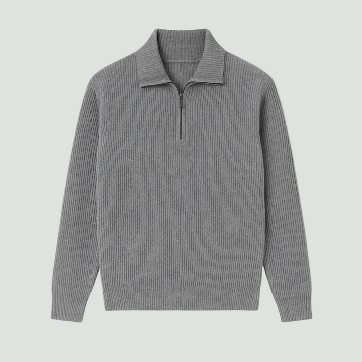 Men’s Quarter Zip Knitted Jumper – Tailored Fit with Ribbed Texture
