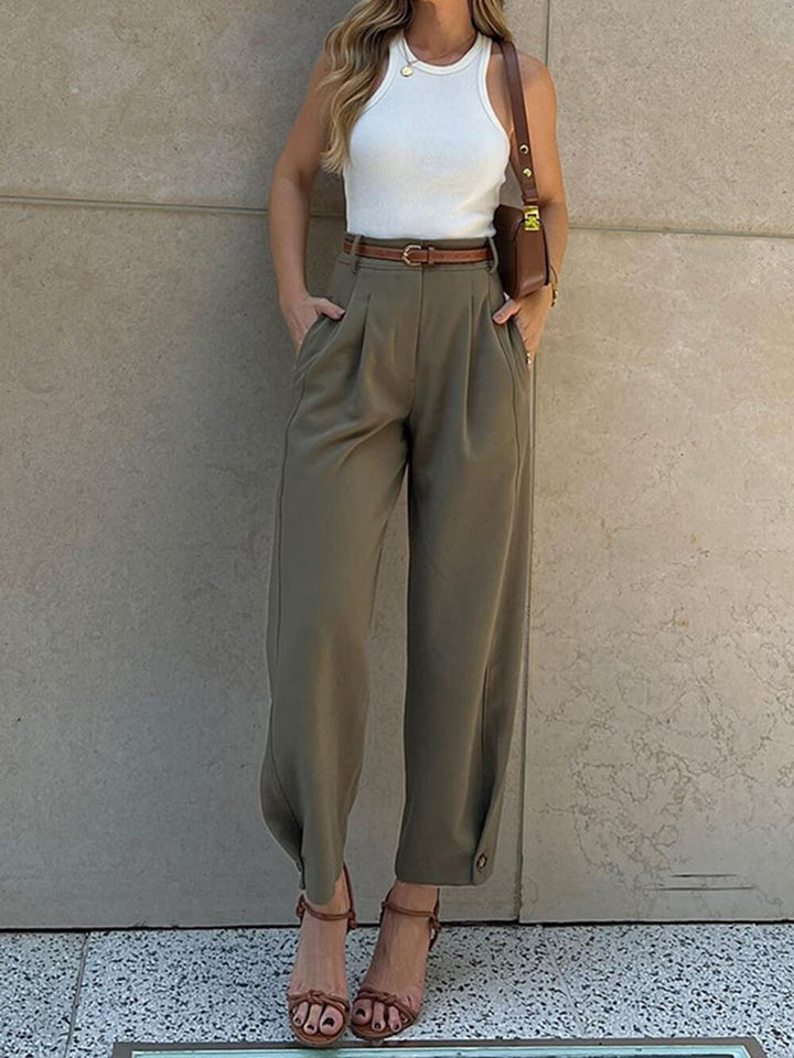 Women's High-Waist Pleated Tapered Trousers with Cropped Ankle