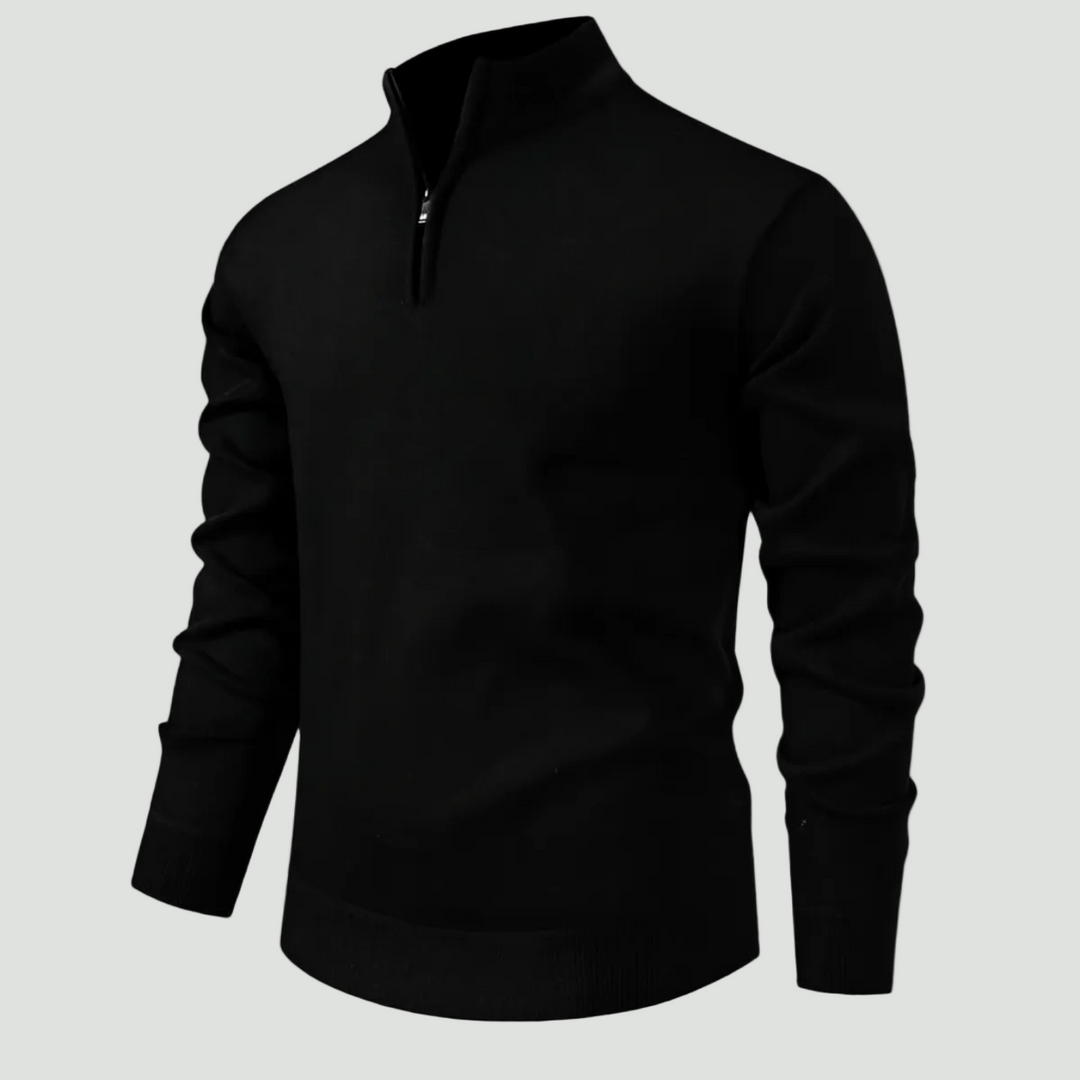 Men’s Quarter Zip Jumper – Relaxed Fit with Ribbed Collar Detail