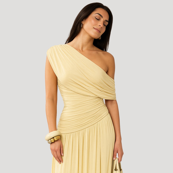 Women’s One-Shoulder Ruched Maxi Summer Dress | Elegant Summer Style