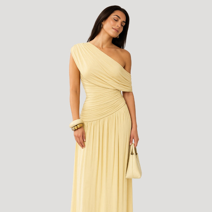 Women’s One-Shoulder Ruched Maxi Summer Dress | Elegant Summer Style