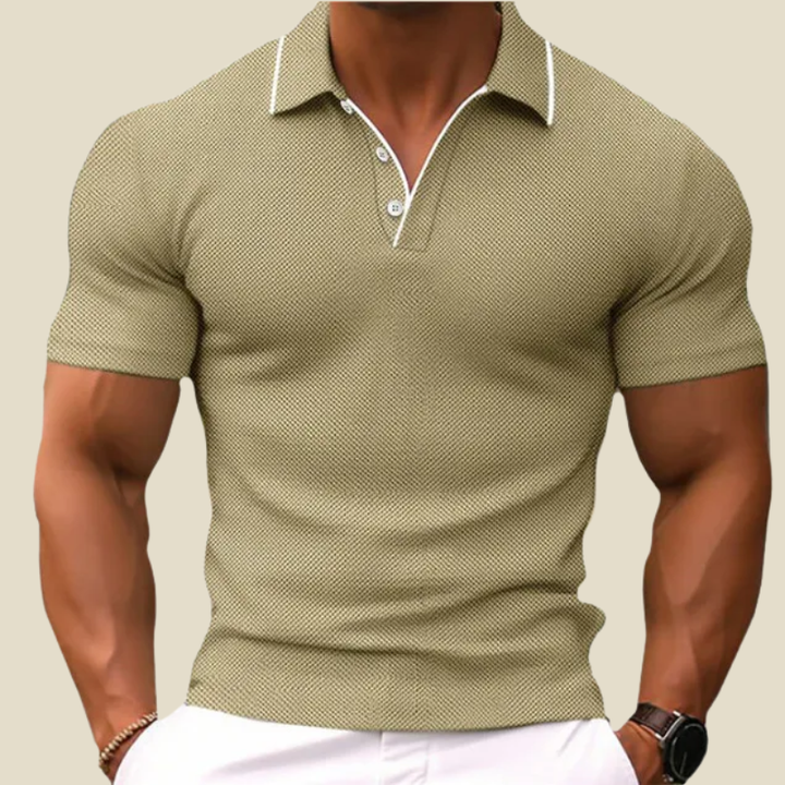 Men's Short-Sleeve Waffle-Knit Polo Shirt with Contrast Trim