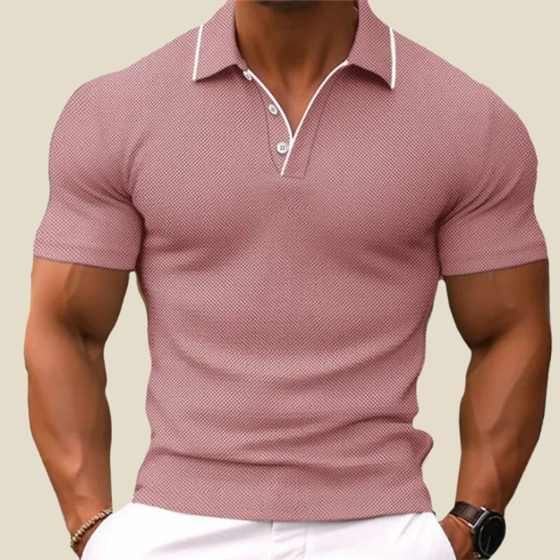 Men's Short-Sleeve Waffle-Knit Polo Shirt with Contrast Trim