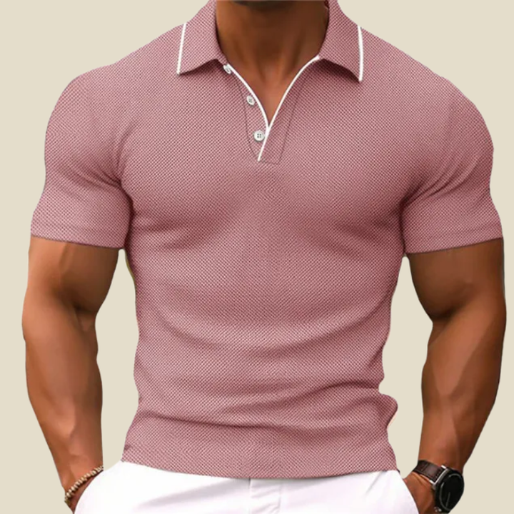 Men's Short-Sleeve Waffle-Knit Polo Shirt with Contrast Trim