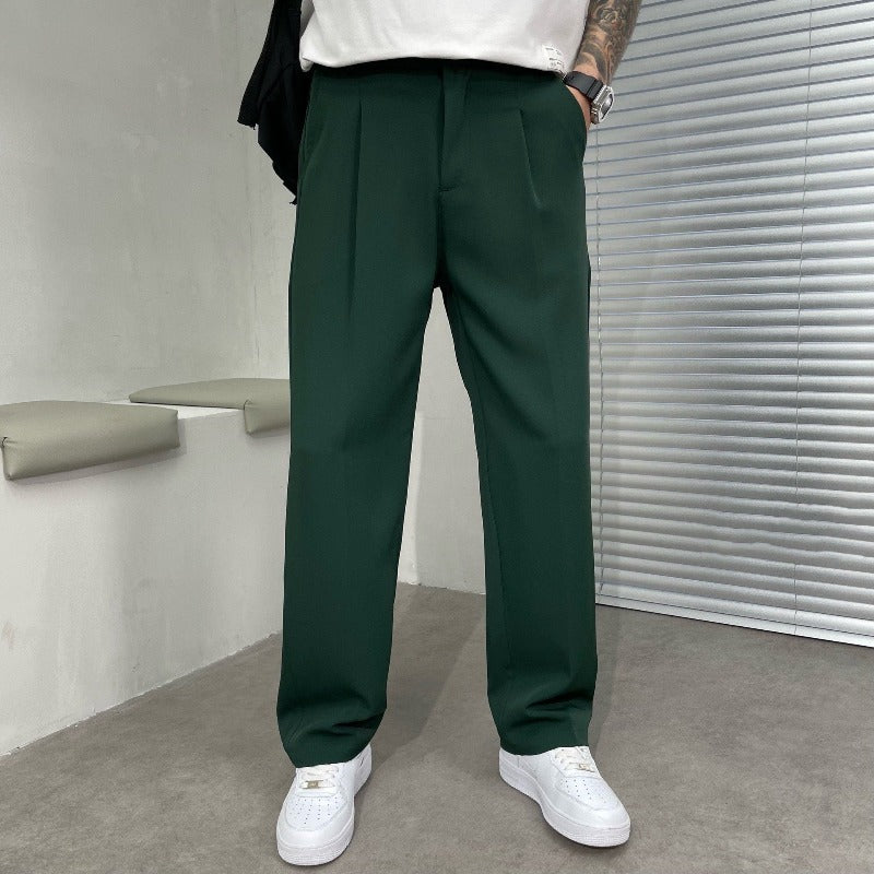 Men's Wide-Leg Dress Trousers with Double Pleat Front and Belt Loops