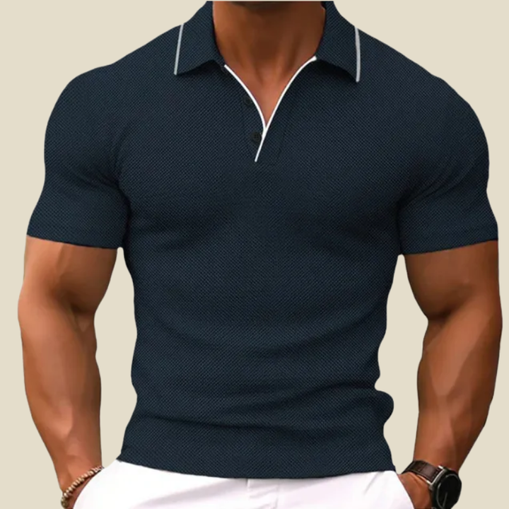 Men's Short-Sleeve Waffle-Knit Polo Shirt with Contrast Trim