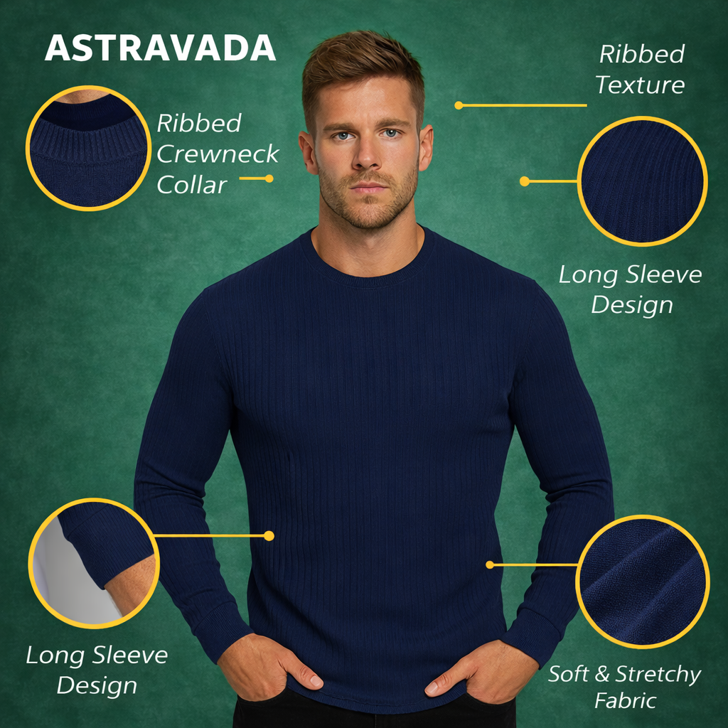 Men’s Slim Fit Long Sleeve Top – Ribbed Crew Neck Shirt
