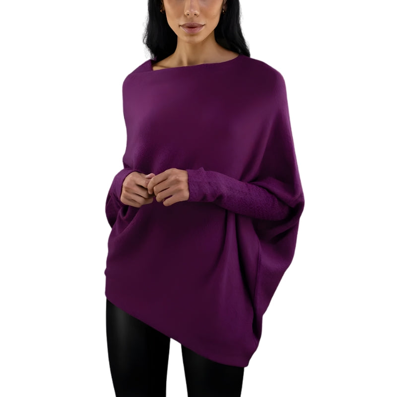 Women's Asymmetrical Long-Sleeve Jumper with Wide Neckline