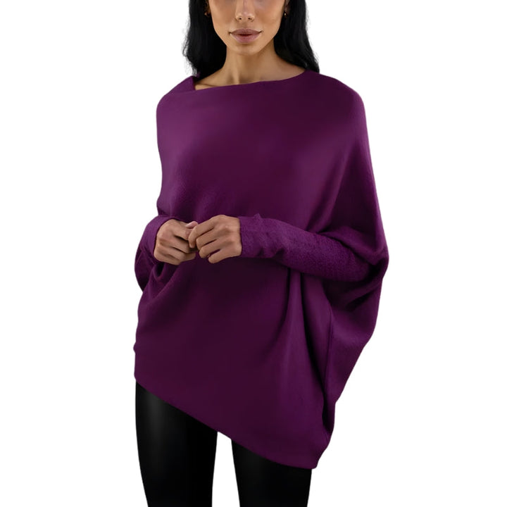 Women's Asymmetrical Long-Sleeve Jumper with Wide Neckline