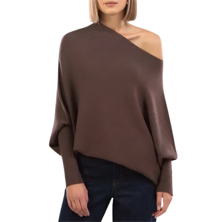 Women's Asymmetrical Long-Sleeve Jumper with Wide Neckline