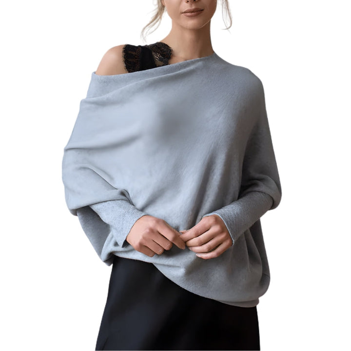 Women's Asymmetrical Long-Sleeve Jumper with Wide Neckline