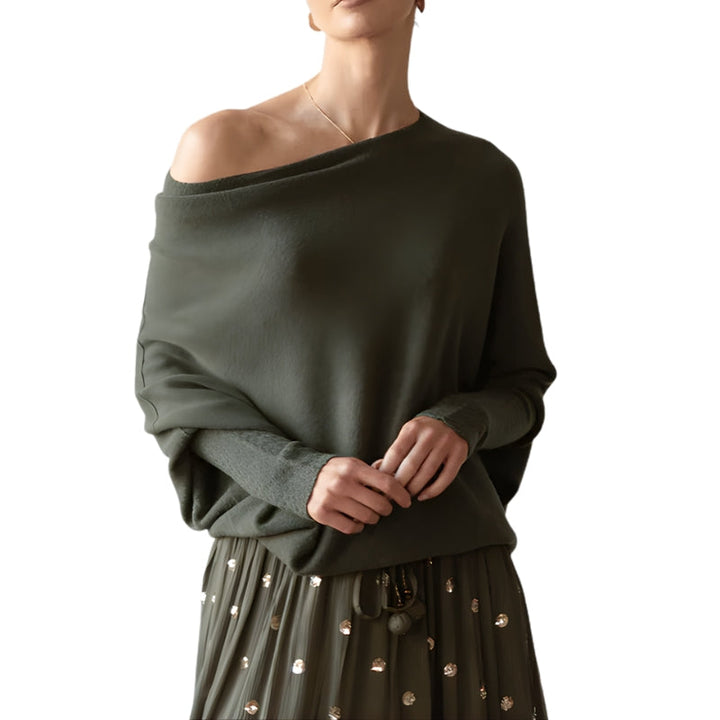 Women's Asymmetrical Long-Sleeve Jumper with Wide Neckline
