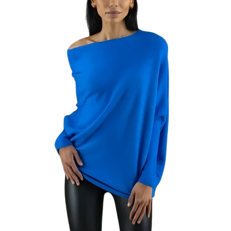 Women's Asymmetrical Long-Sleeve Jumper with Wide Neckline