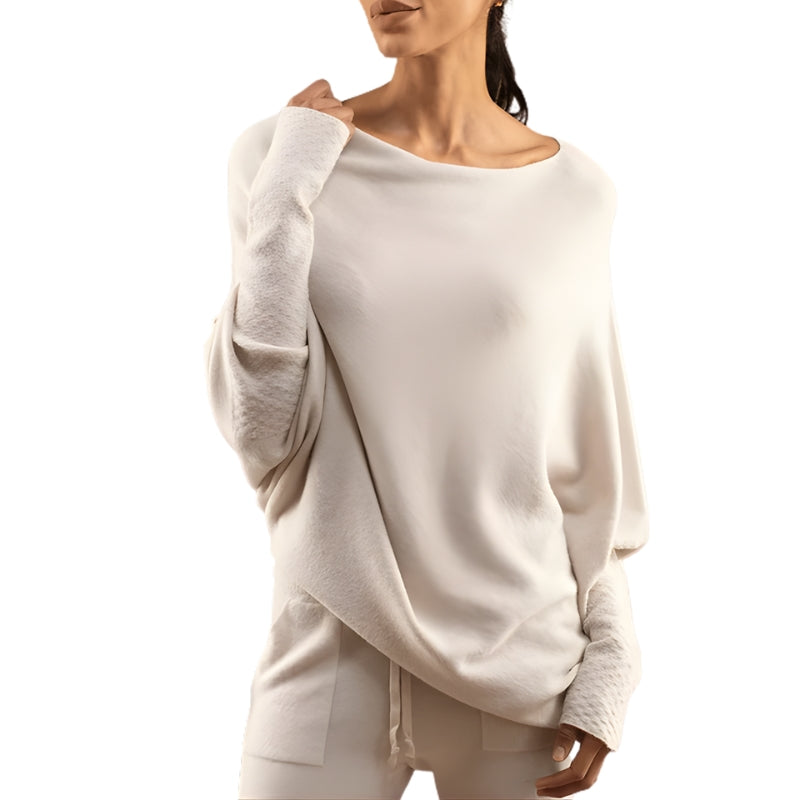 Women's Asymmetrical Long-Sleeve Jumper with Wide Neckline