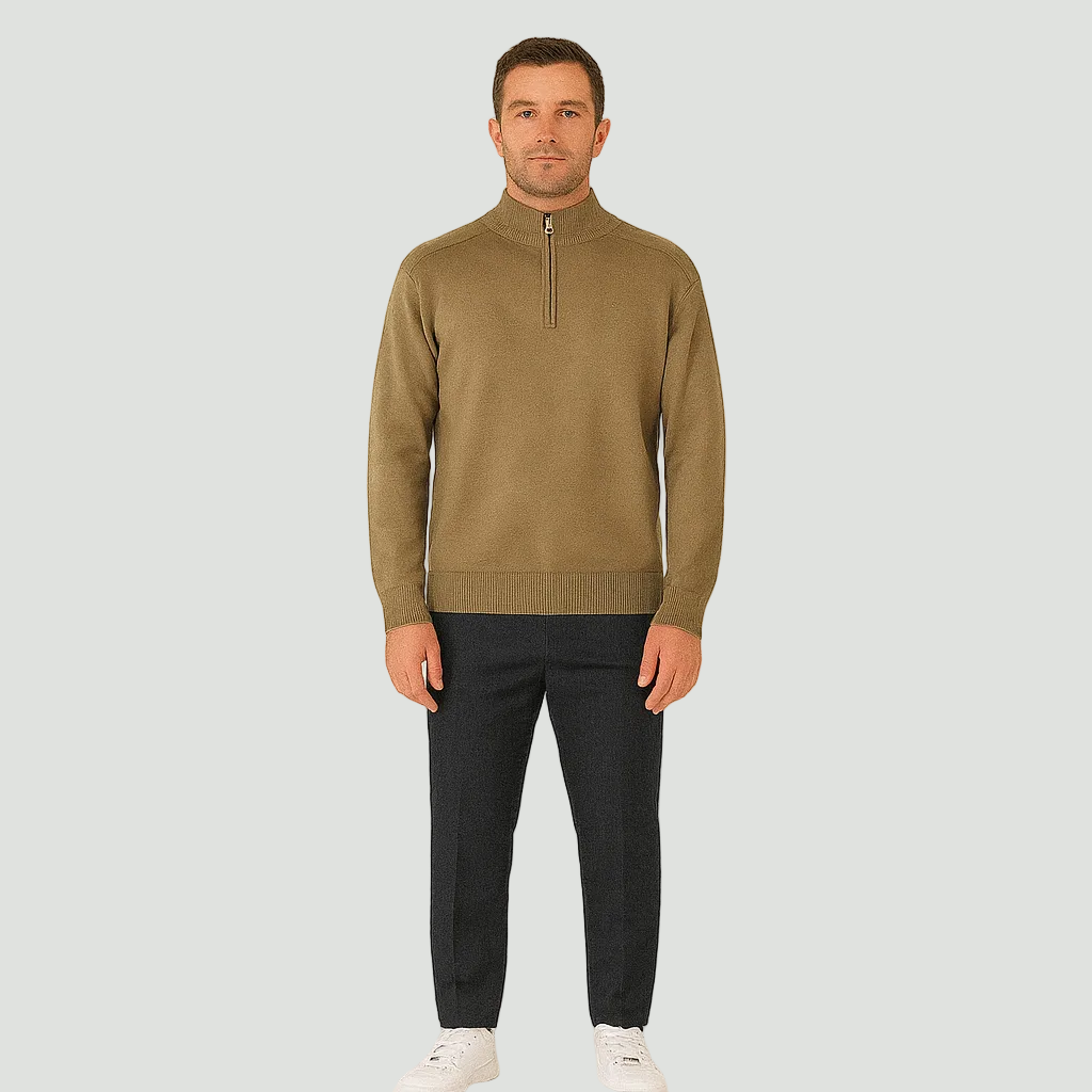 Men’s Knitted Quarter Zip Sweater – Tailored Fit with Refined Rib Detail