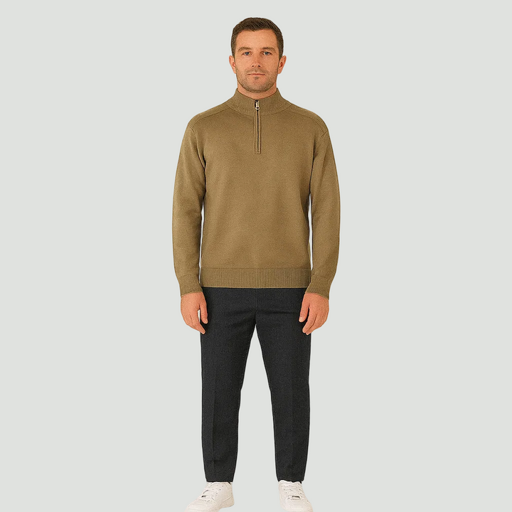 Men’s Knitted Quarter Zip Sweater – Tailored Fit with Refined Rib Detail