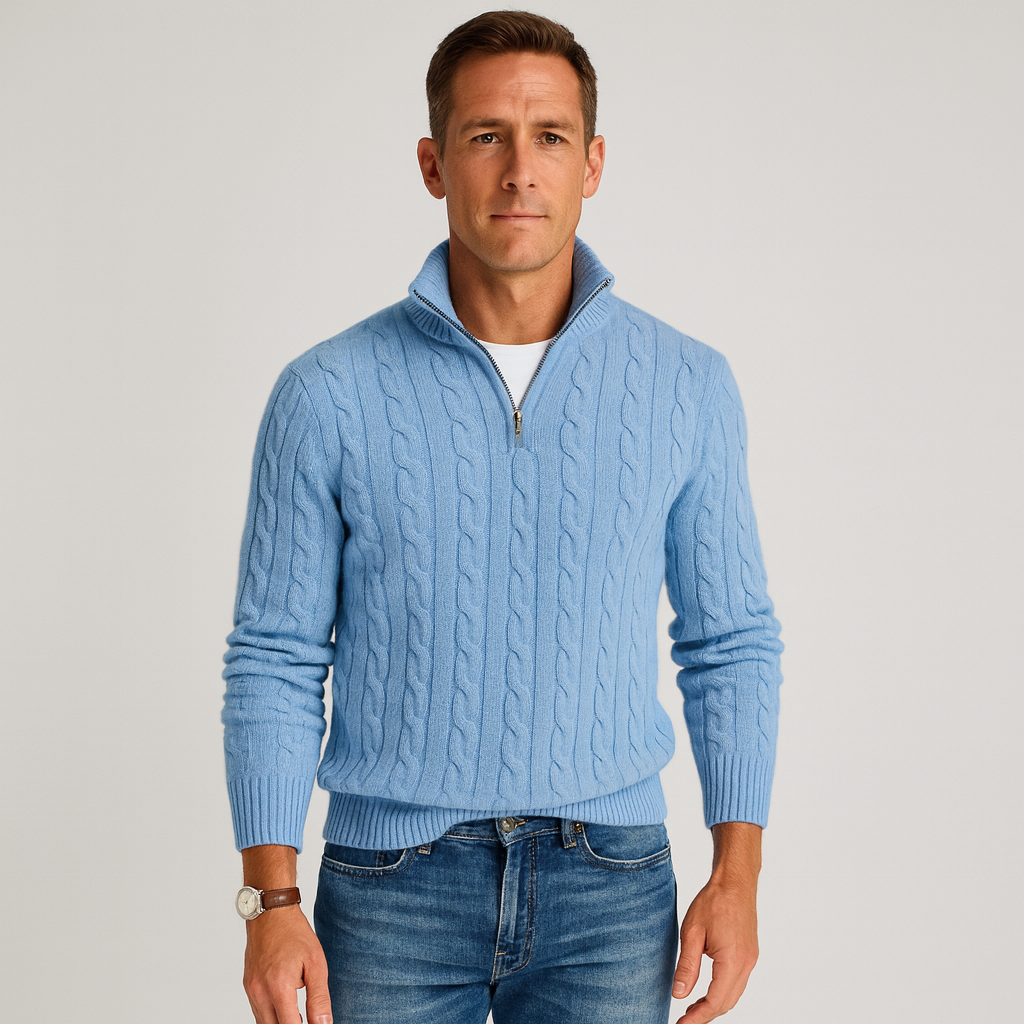 Men’s Half Zip Sweater – Refined Knit with High Collar