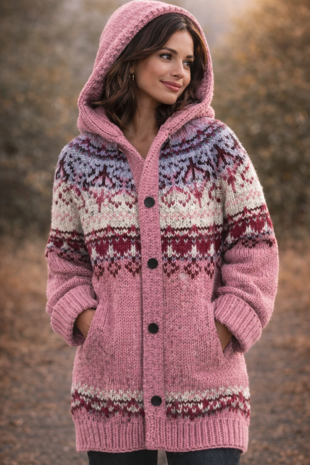 Women’s Fair Isle Chunky Knit Cardigan | Cosy Hooded Layer