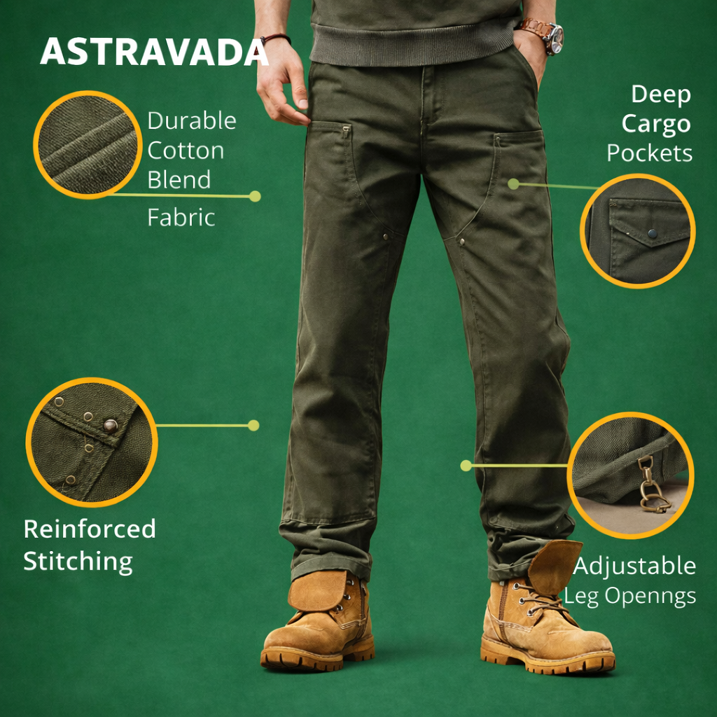 Men’s Utility Cargo Trousers – Straight Leg, Workwear Style
