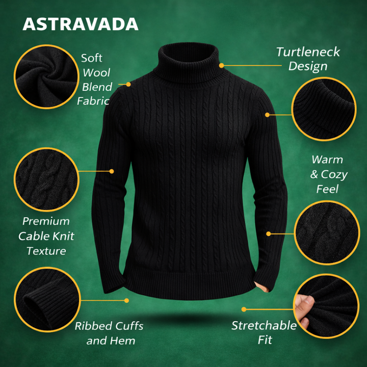 Men’s Cable Knit Turtleneck Jumper – Warm Roll Neck Knit