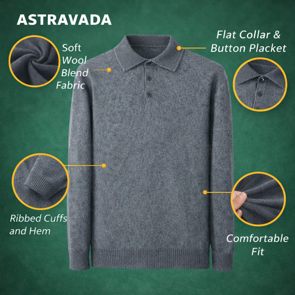 Men’s Polo Collar Jumper – Knitted Autumn/Winter Layer