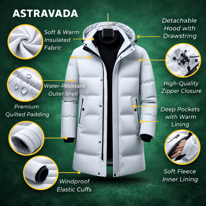 Men’s Winter Parka – Long Insulated Coat, Wind-Resistant & Water-Repellent