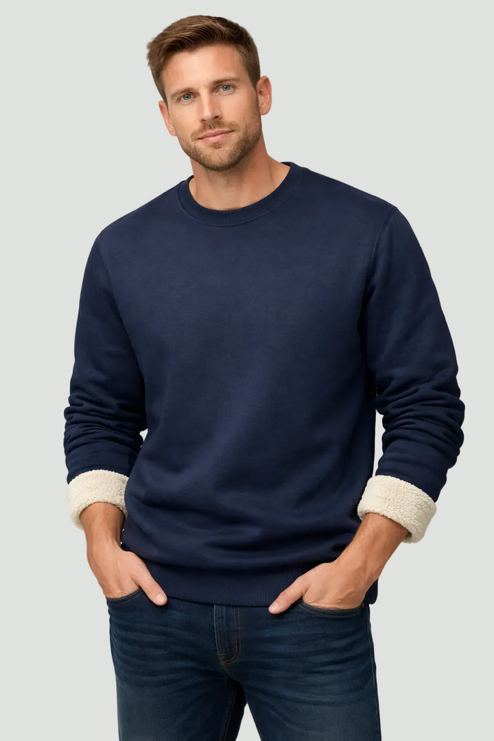 Men’s Winter Jumper – Fleece-Lined Crew Neck, Regular Fit