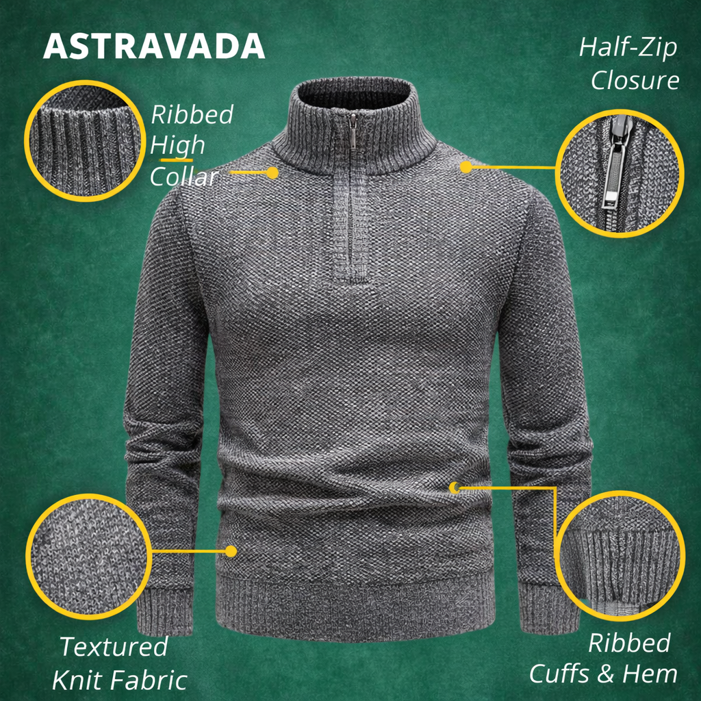 Men’s Knitted Thermal Quarter Zip Jumper – Fleece Lined Winter Layer