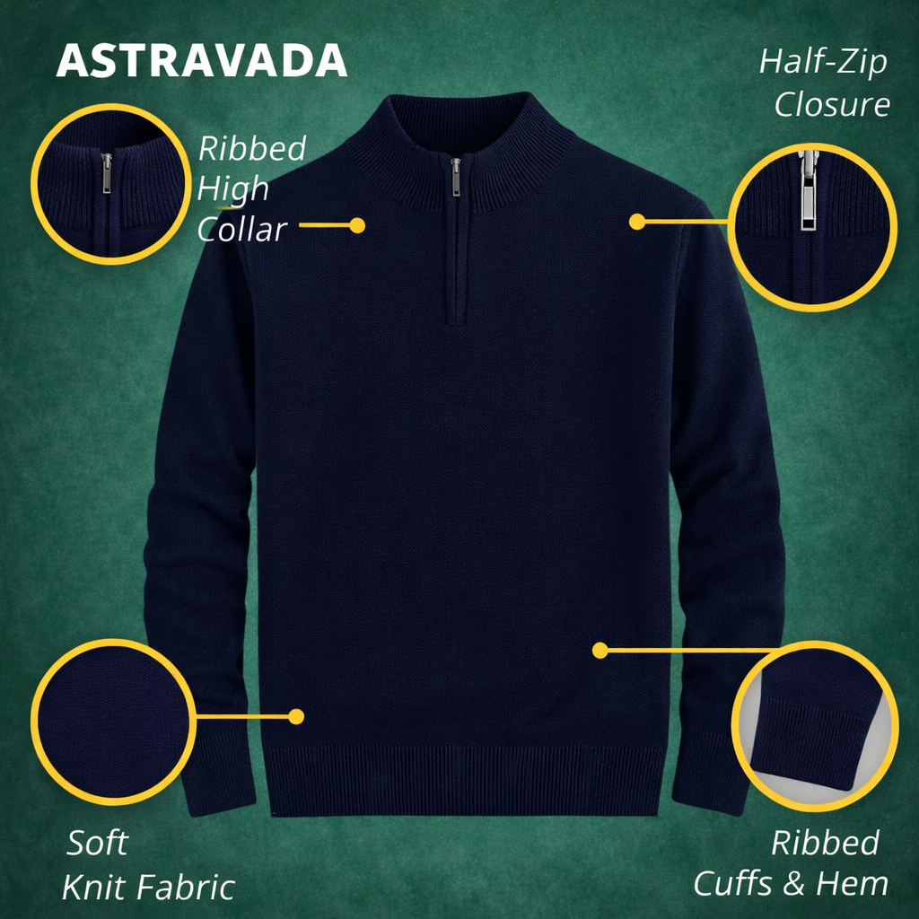 Men’s Quarter Zip Jumper – Relaxed Fit with Ribbed Collar Detail