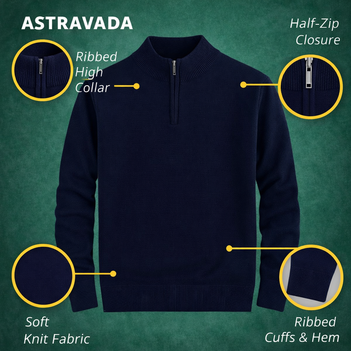 Men’s Quarter Zip Jumper – Relaxed Fit with Ribbed Collar Detail