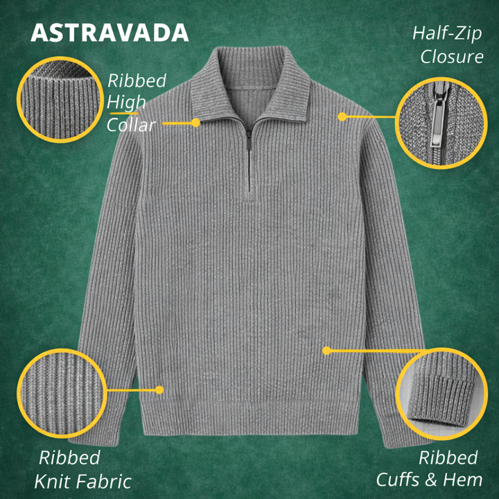 Men’s Quarter Zip Knitted Jumper – Tailored Fit with Ribbed Texture