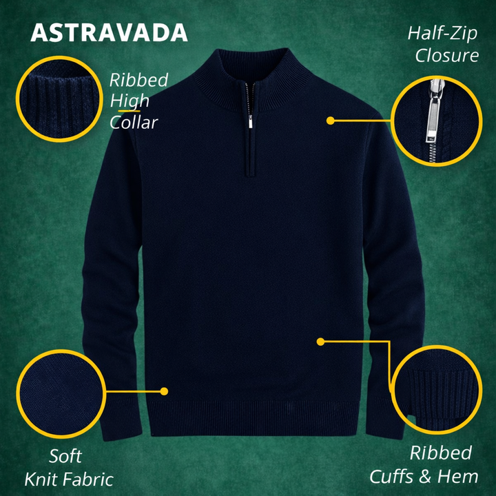 Men’s Knitted Quarter Zip Sweater – Tailored Fit with Refined Rib Detail