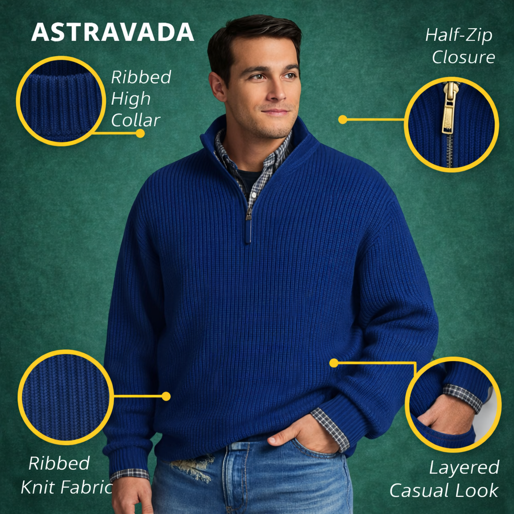 Men’s Ribbed Quarter Zip Knit – Stand Collar Smart Layer