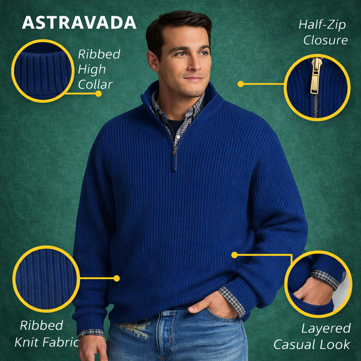 Men’s Ribbed Quarter Zip Knit – Stand Collar Smart Layer