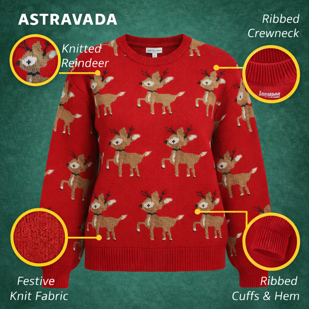 Women’s Oversized Jacquard Knit Jumper with Deer Pattern