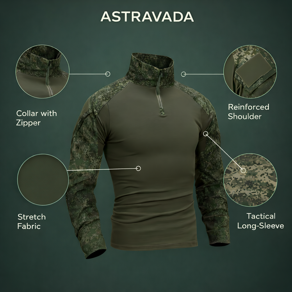 Men’s Camouflage Tactical Long Sleeve Shirt – Half Zip Outdoor Layer
